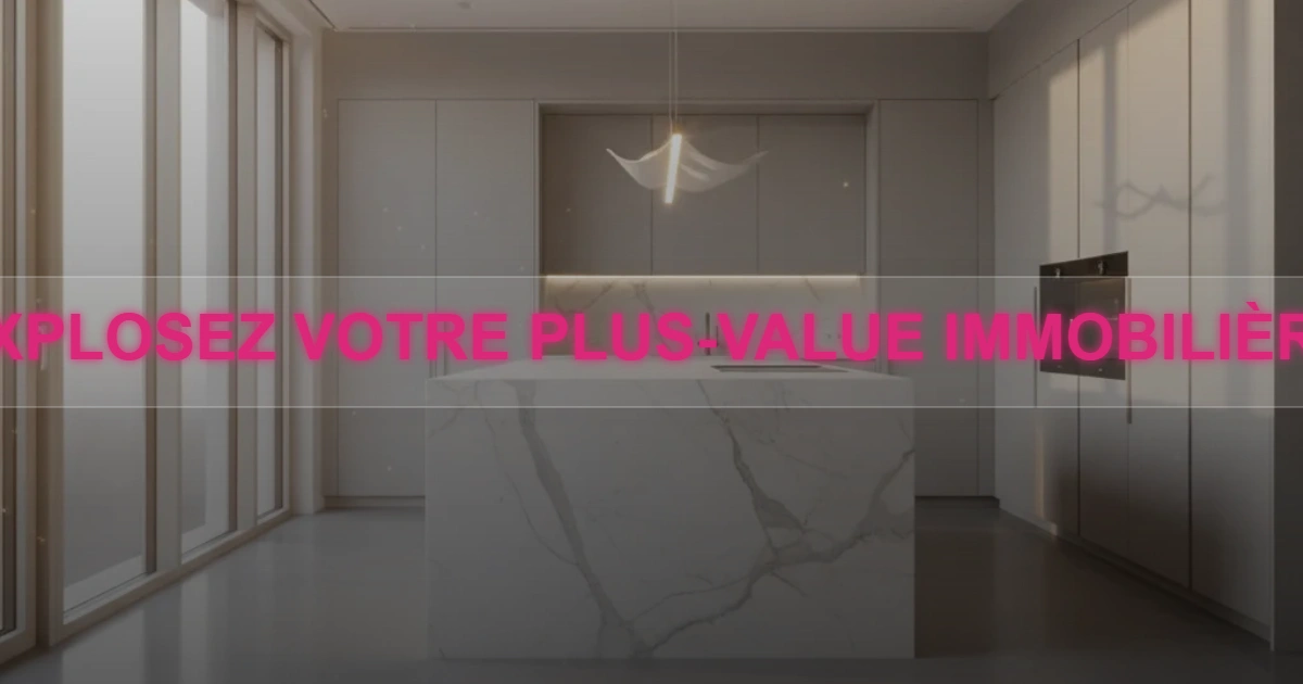 Cuisine luxe 2026 avec sol en résine époxy alimentaire brillant, rénovation moderne pour plus-value immobilière et design intérieur prestige.
