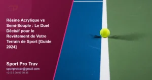 Comparatif visuel entre un revêtement de terrain de sport en résine acrylique bleue et en résine semi-souple verte, montrant la différence de texture et d'impact.
